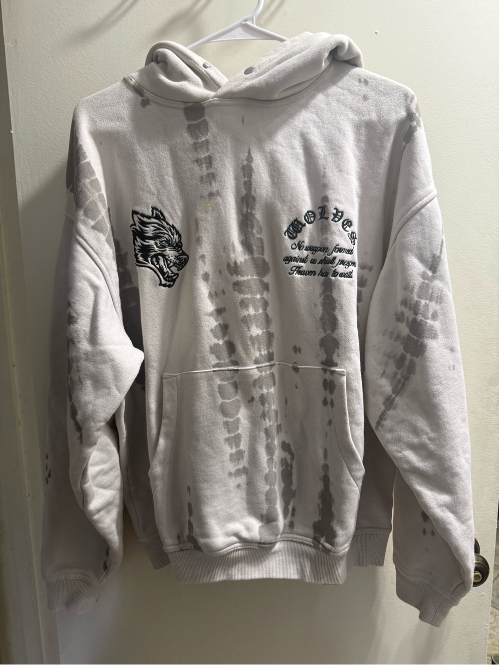 Darc Sport White & Gray Tie-Dye Hoodie with Wolf Graphic